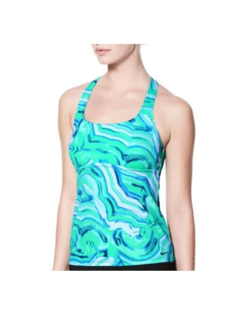 Nike Scoop Neck Sleeveless Swimwear Tankini Top Neon Green Black Size Small